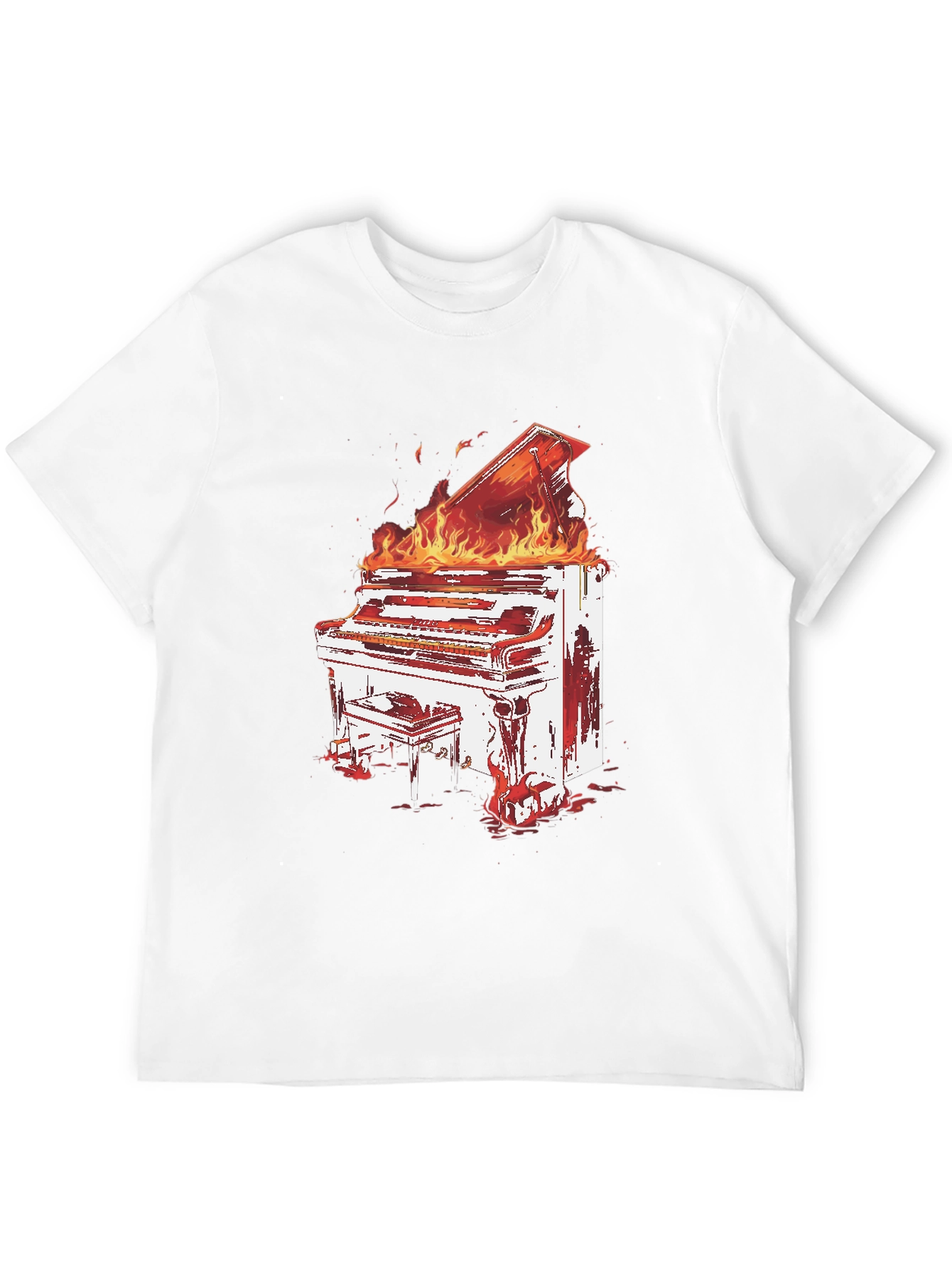 Flaming Piano Graphic Tee - Bold Black T-Shirt