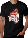 Flaming Piano Graphic Tee - Bold Black T-Shirt