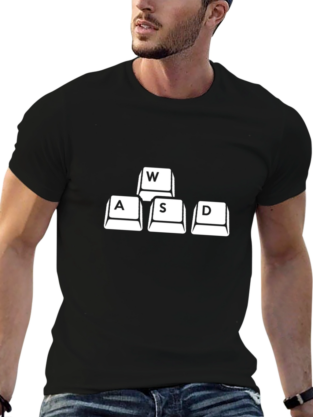 Gamer WASD Keys Graphic Print Tee - Black