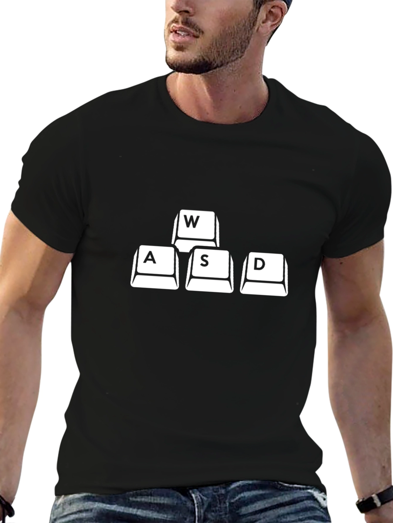 Gamer WASD Keys Graphic Print Tee - Black