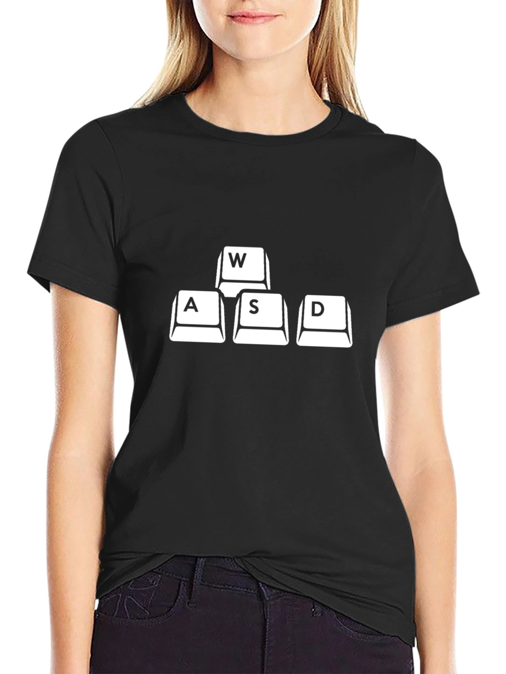 Gamer WASD Keys Graphic Print Tee - Black