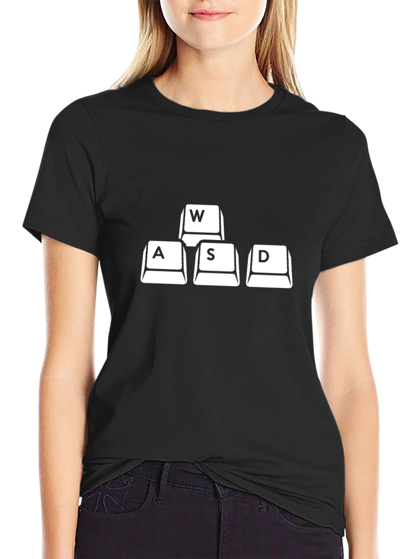 Gamer WASD Keys Graphic Print Tee - Black