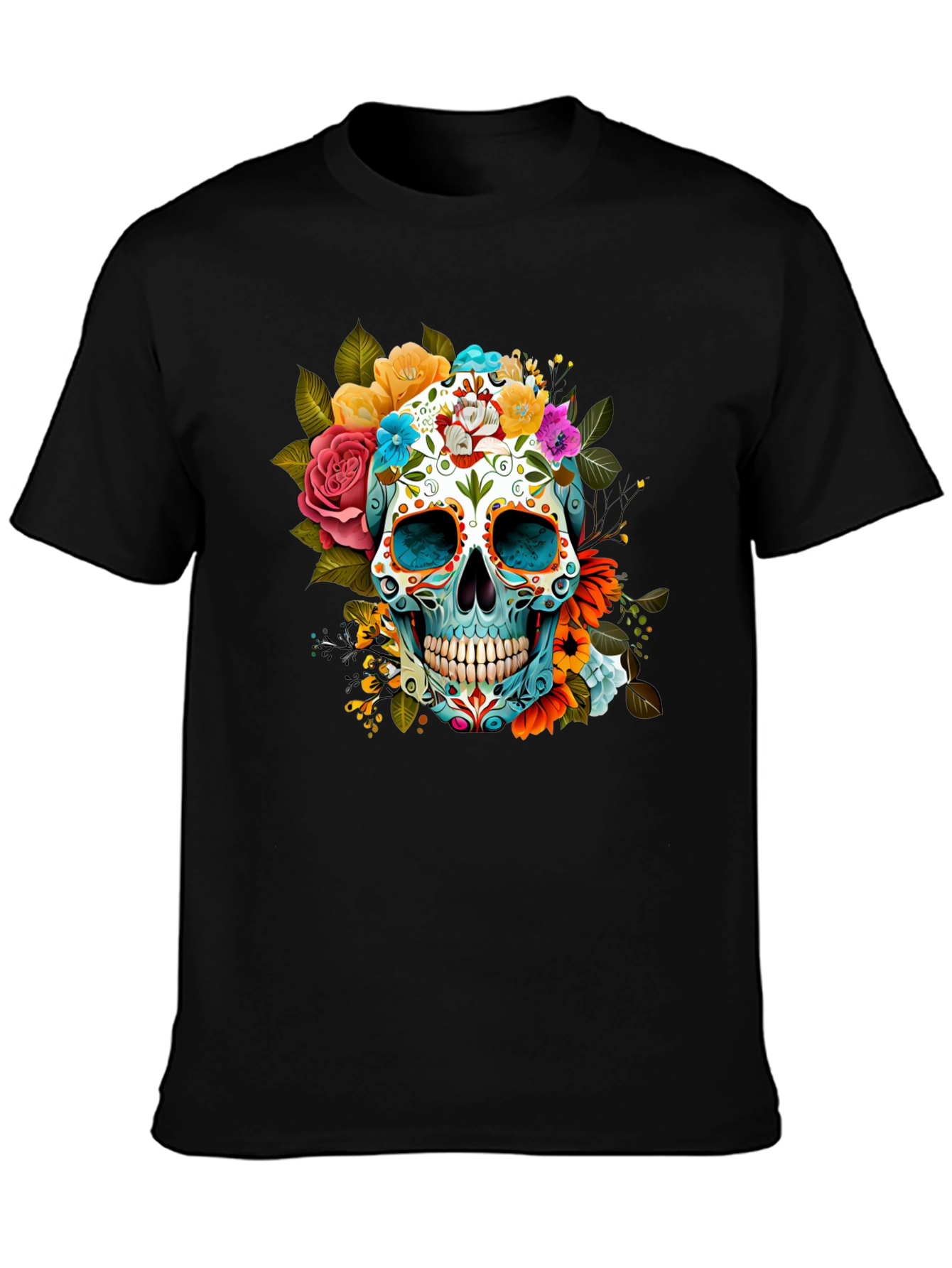 Floral Sugar Skull Graphic Tee - Dia de los Muertos