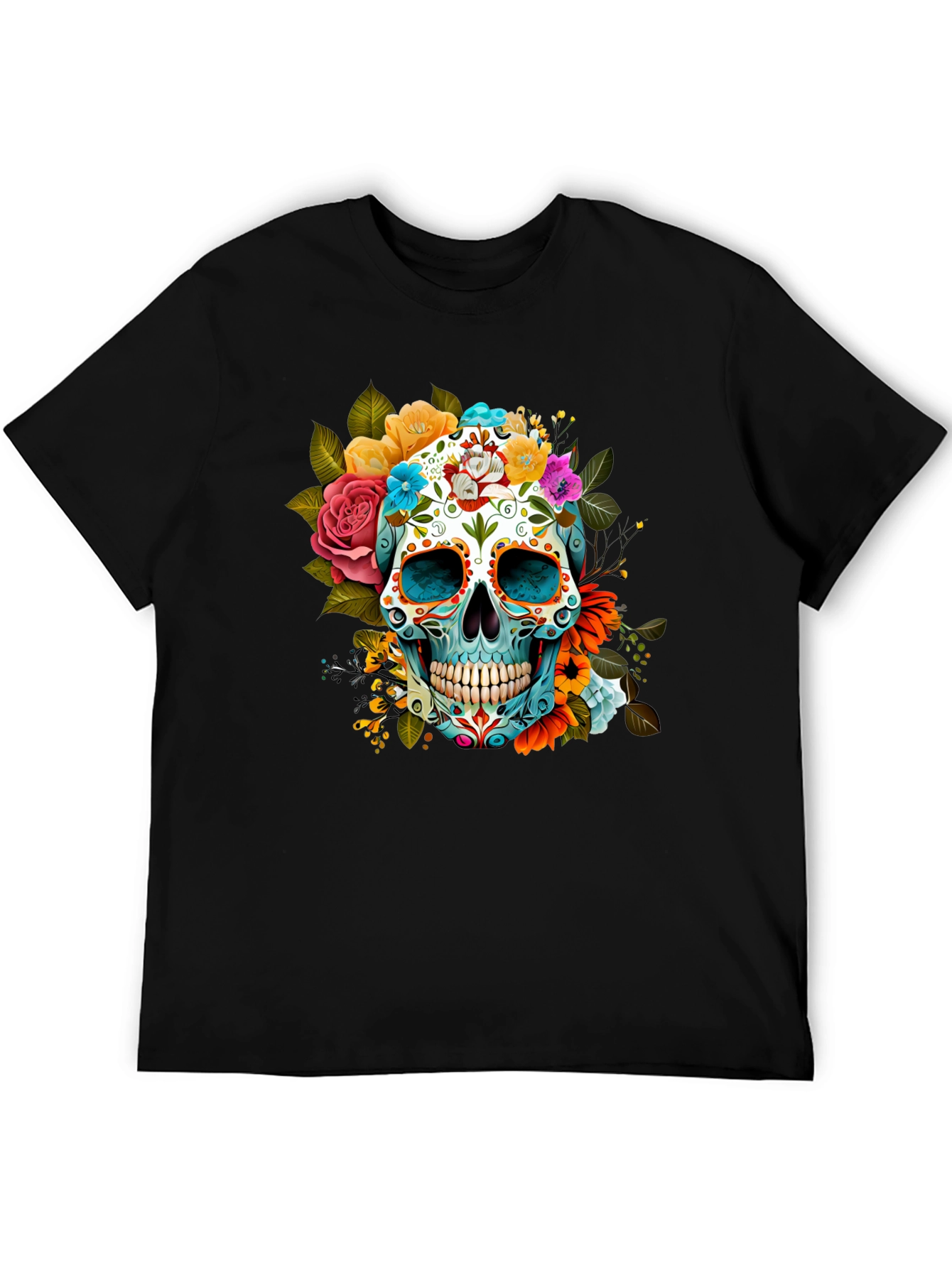 Floral Sugar Skull Graphic Tee - Dia de los Muertos