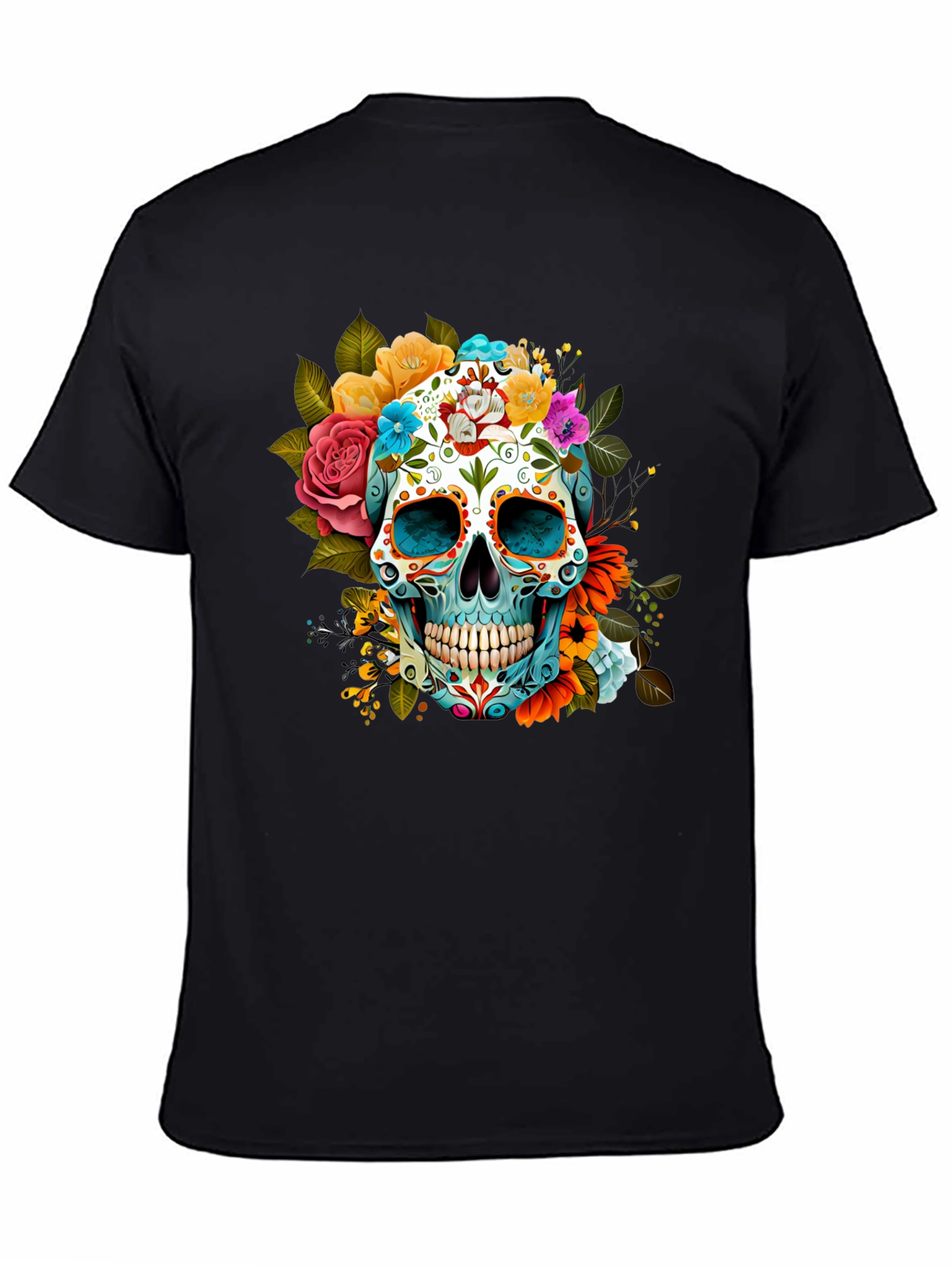 Floral Sugar Skull Graphic Tee - Dia de los Muertos