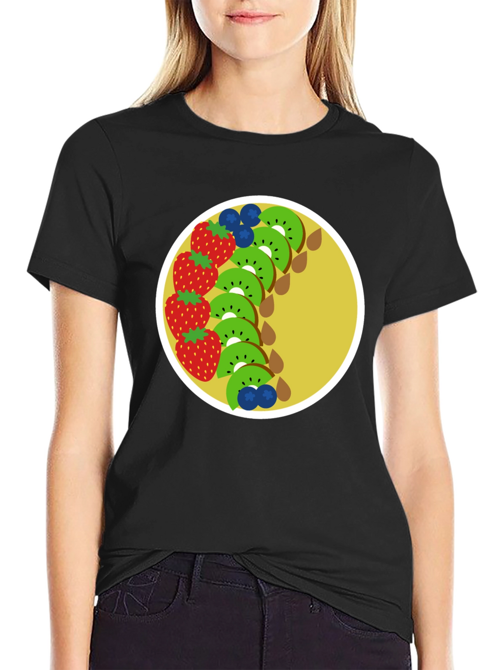Fun Fruit Graphic Tee - Black Cotton T-Shirt