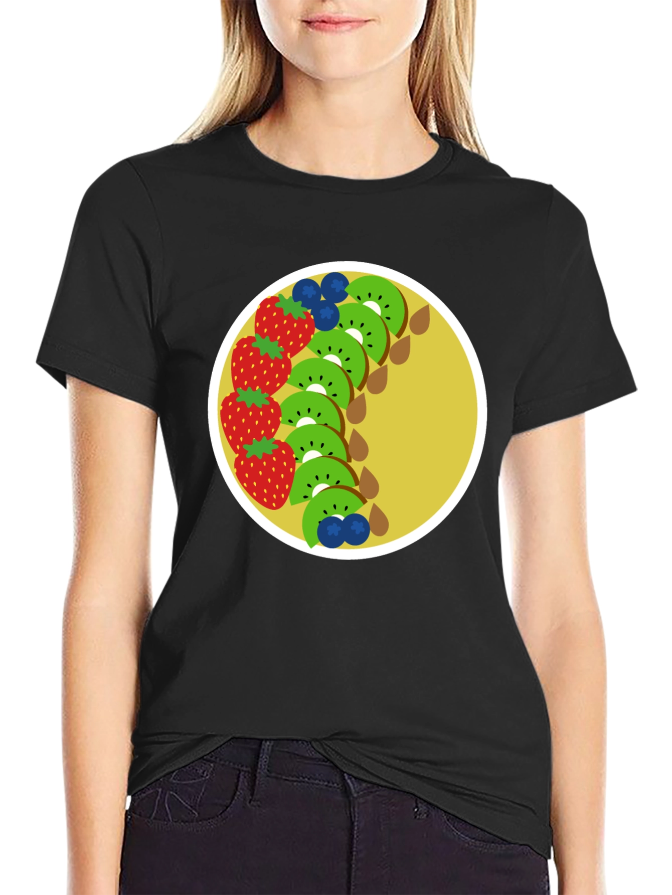 Fun Fruit Graphic Tee - Black Cotton T-Shirt