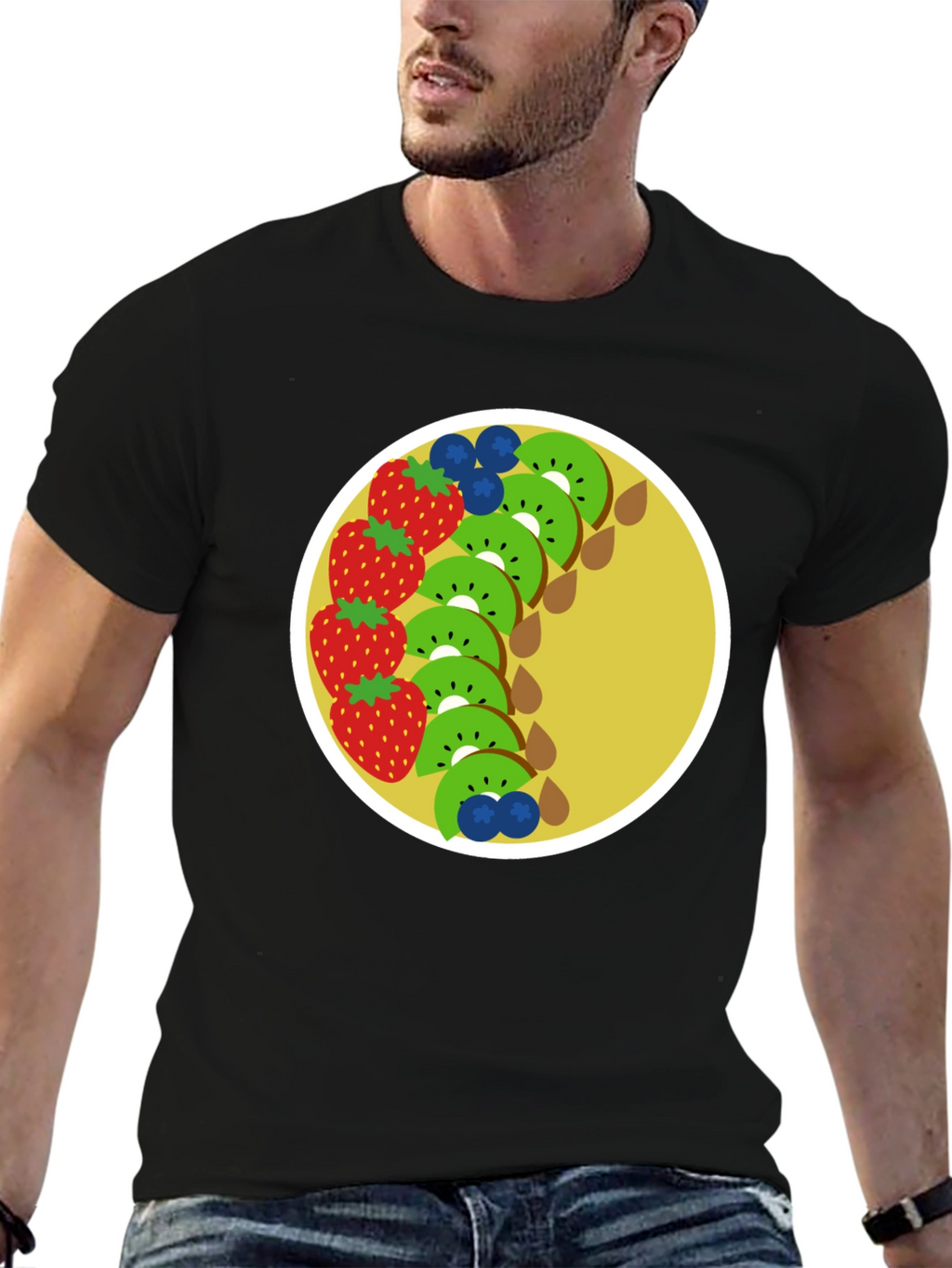 Fun Fruit Graphic Tee - Black Cotton T-Shirt