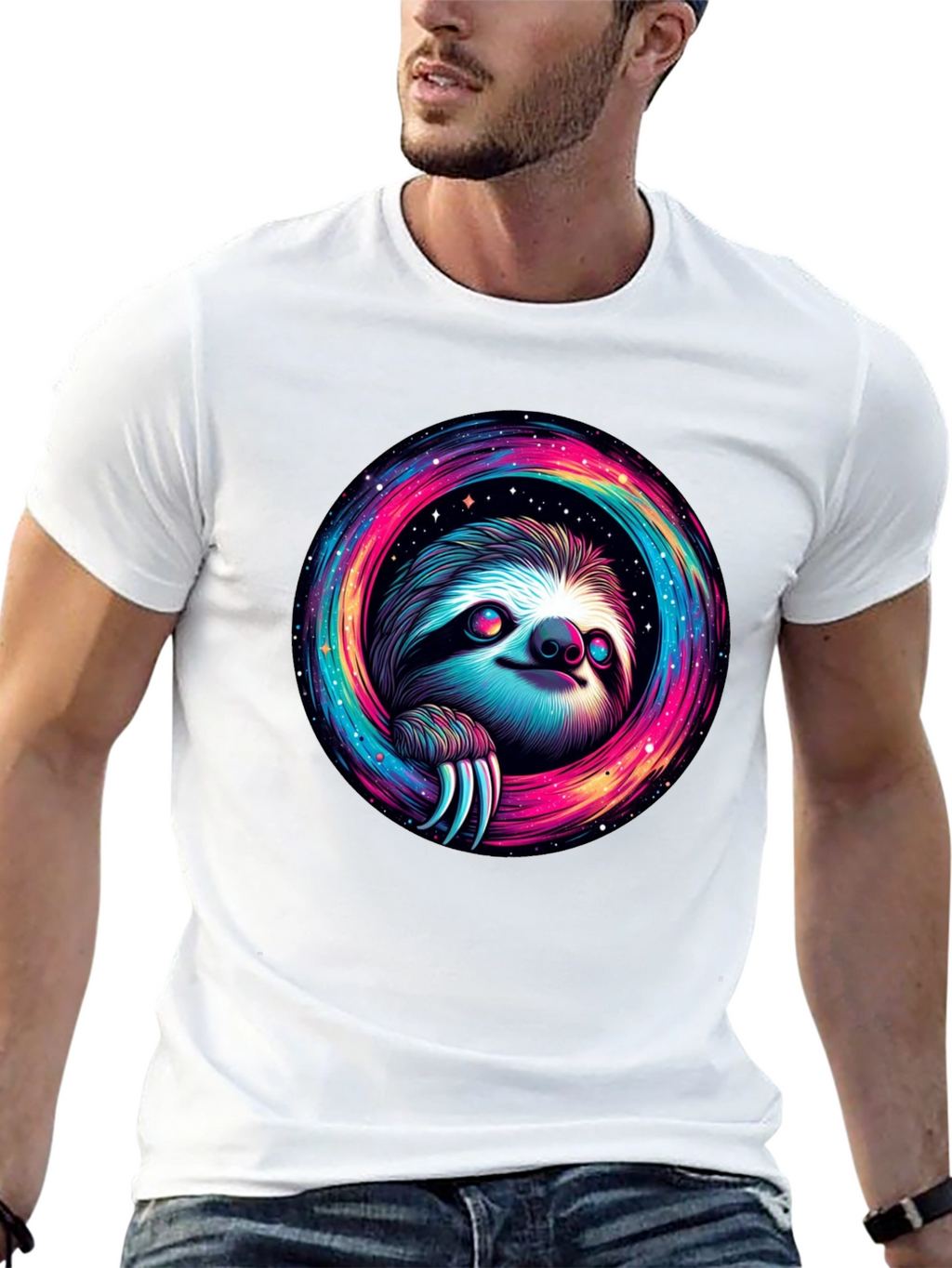 Cosmic Sloth Graphic Tee - Unisex Black T-Shirt