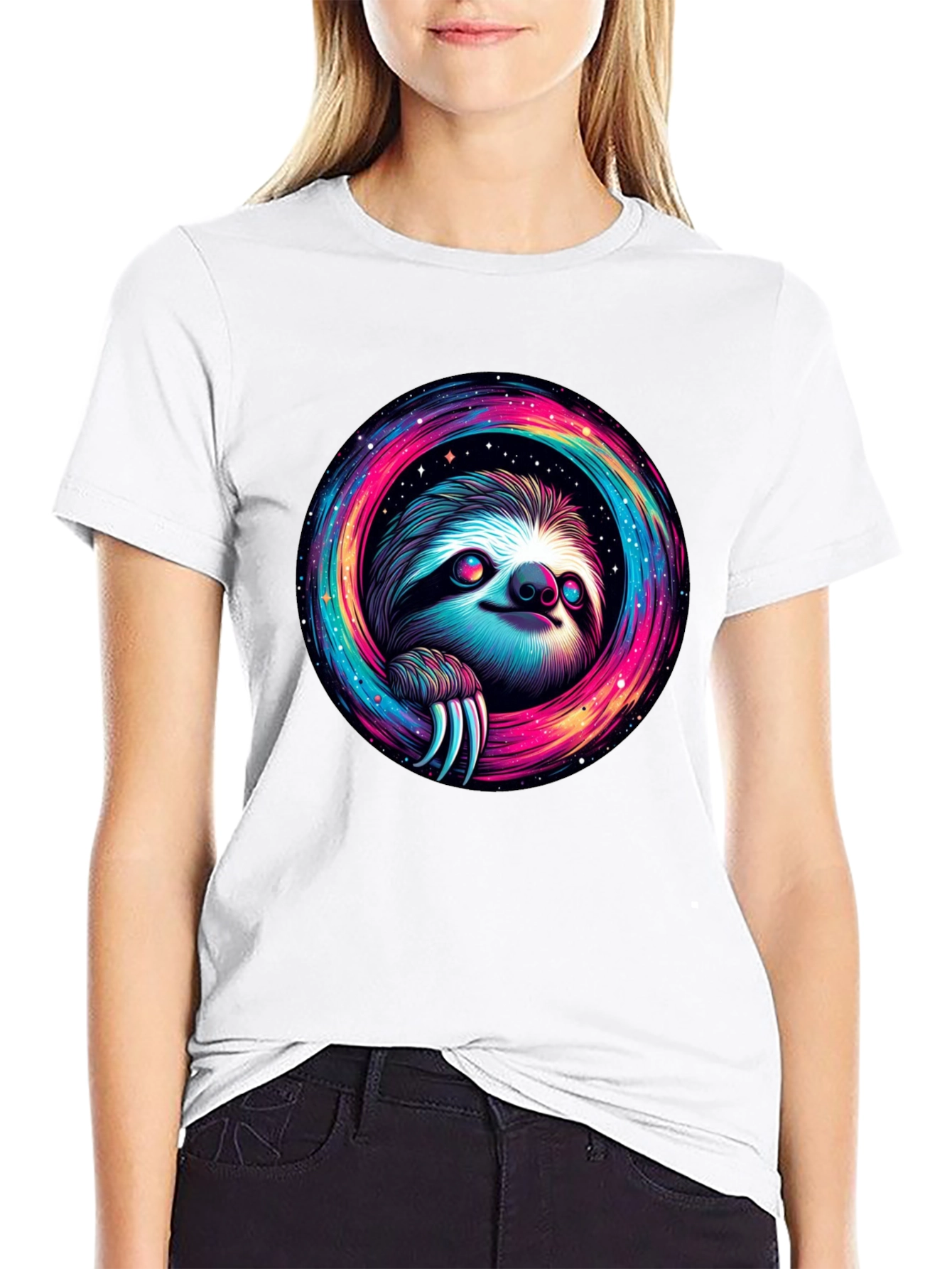 Cosmic Sloth Graphic Tee - Unisex Black T-Shirt