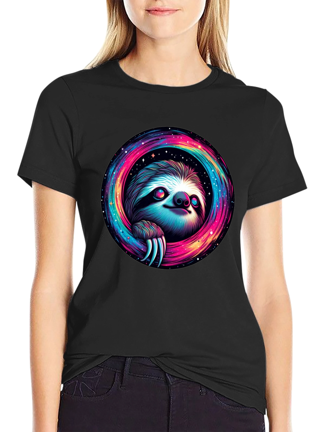 Cosmic Sloth Graphic Tee - Unisex Black T-Shirt