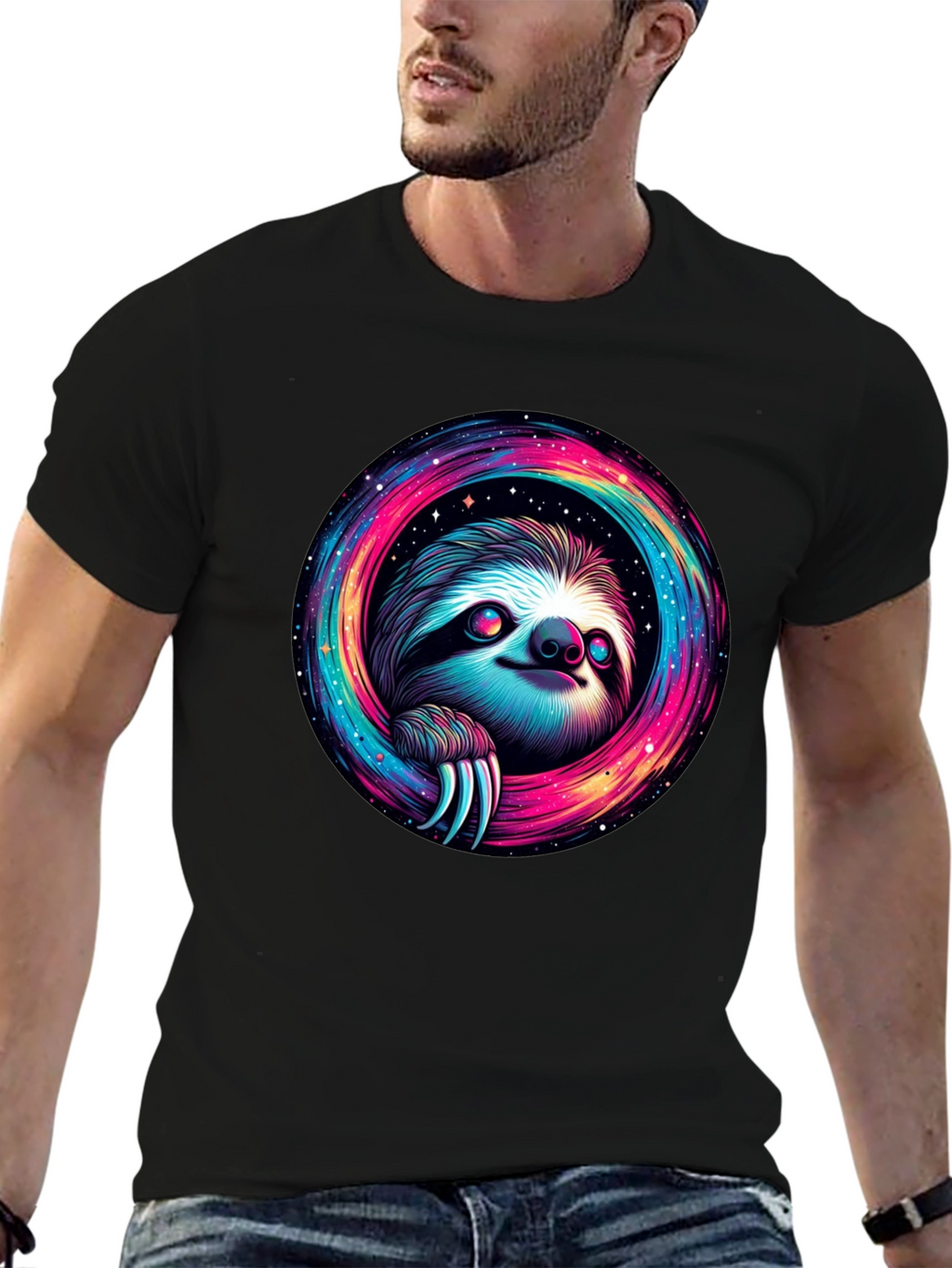 Cosmic Sloth Graphic Tee - Unisex Black T-Shirt
