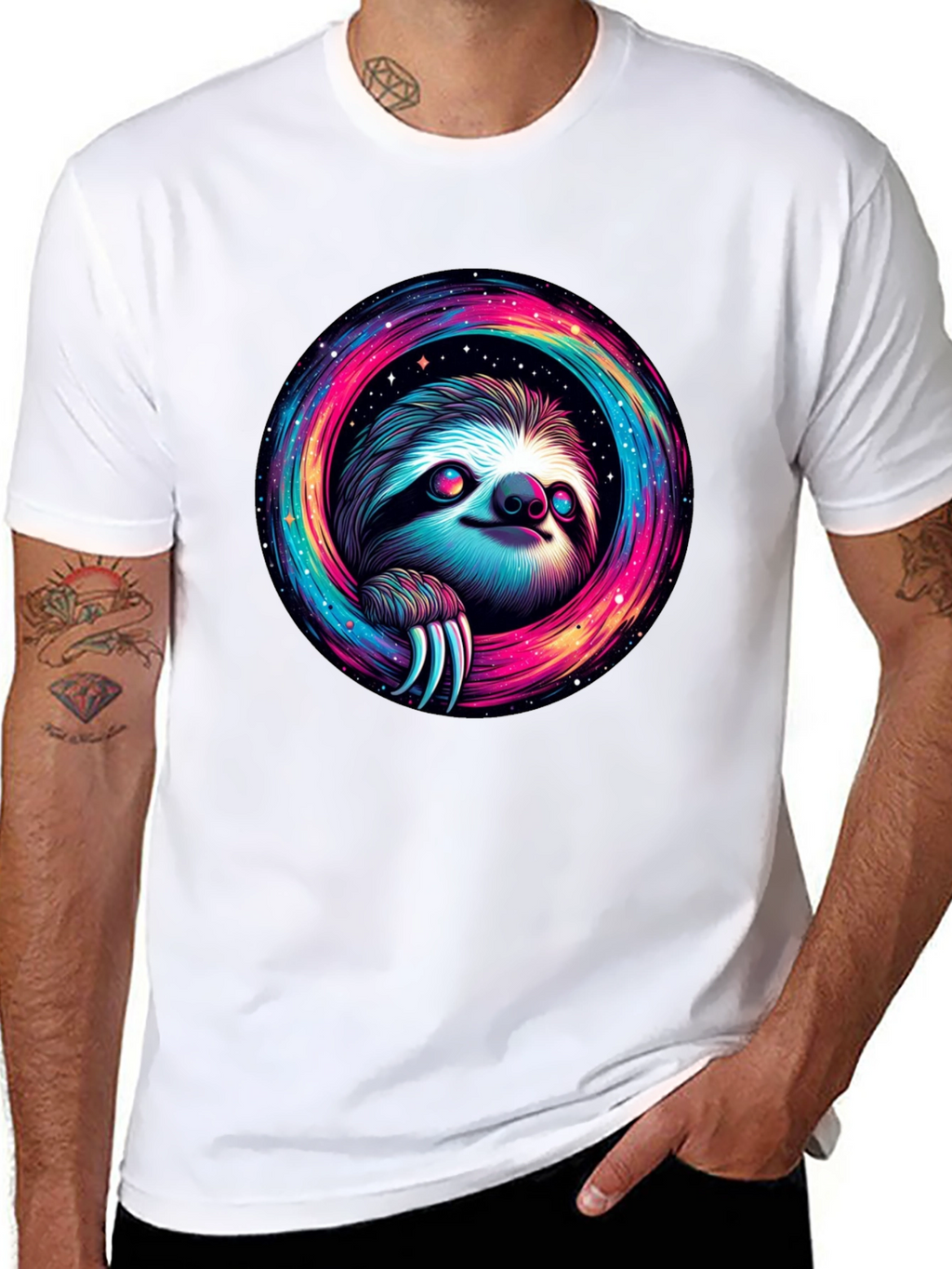 Cosmic Sloth Graphic Tee - Unisex Black T-Shirt