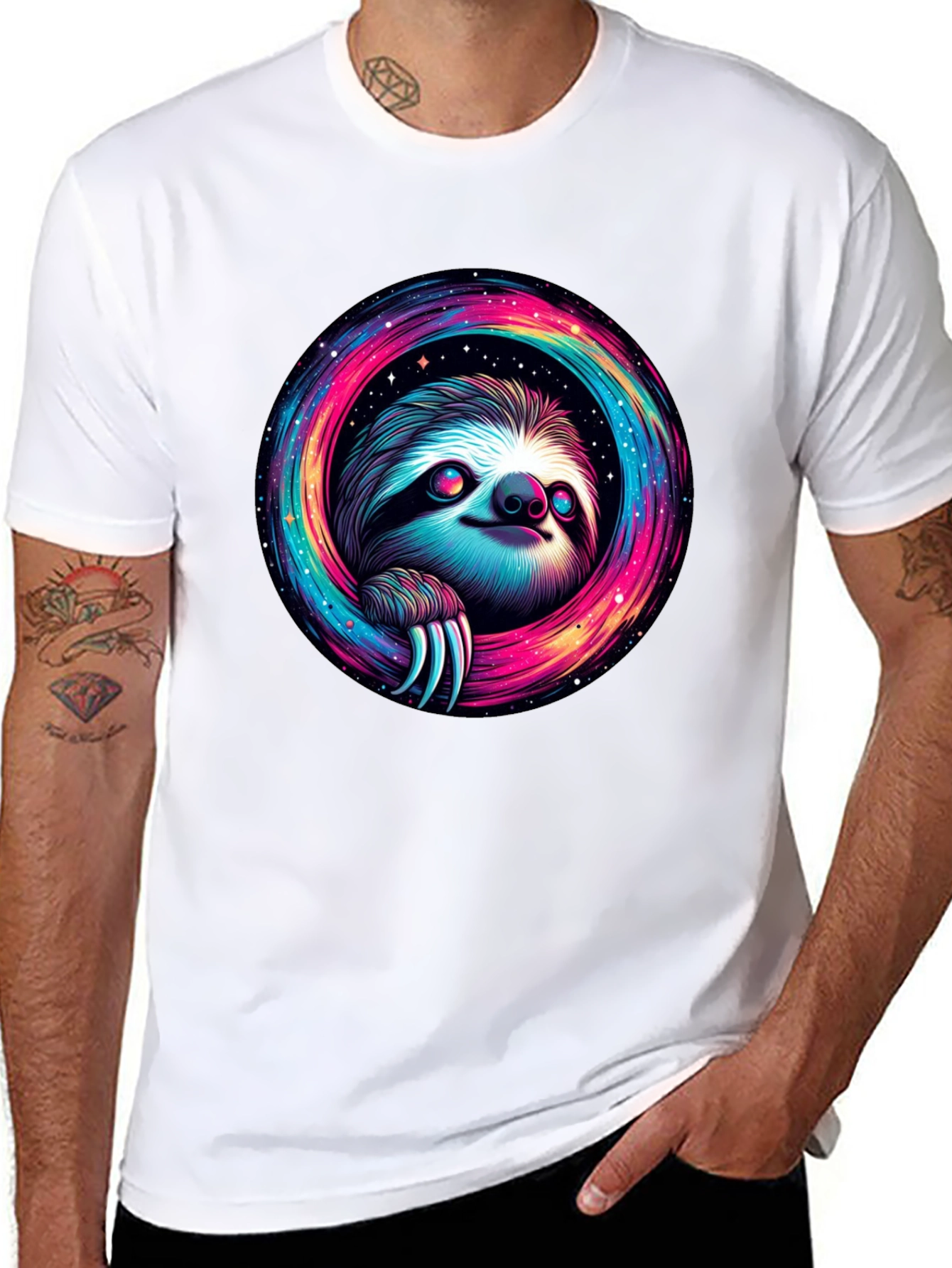 Cosmic Sloth Graphic Tee - Unisex Black T-Shirt