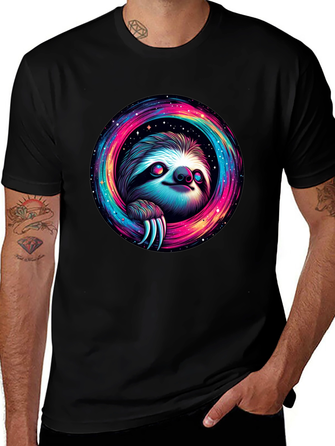 Cosmic Sloth Graphic Tee - Unisex Black T-Shirt