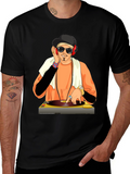 DJ Cartoon Graphic Tee - Black Cotton Blend