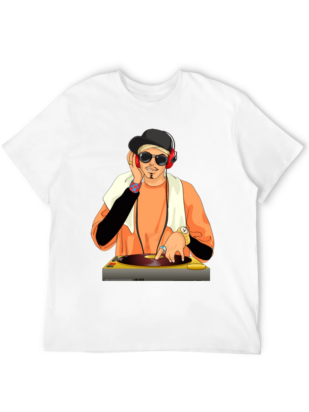 DJ Cartoon Graphic Tee - Black Cotton Blend