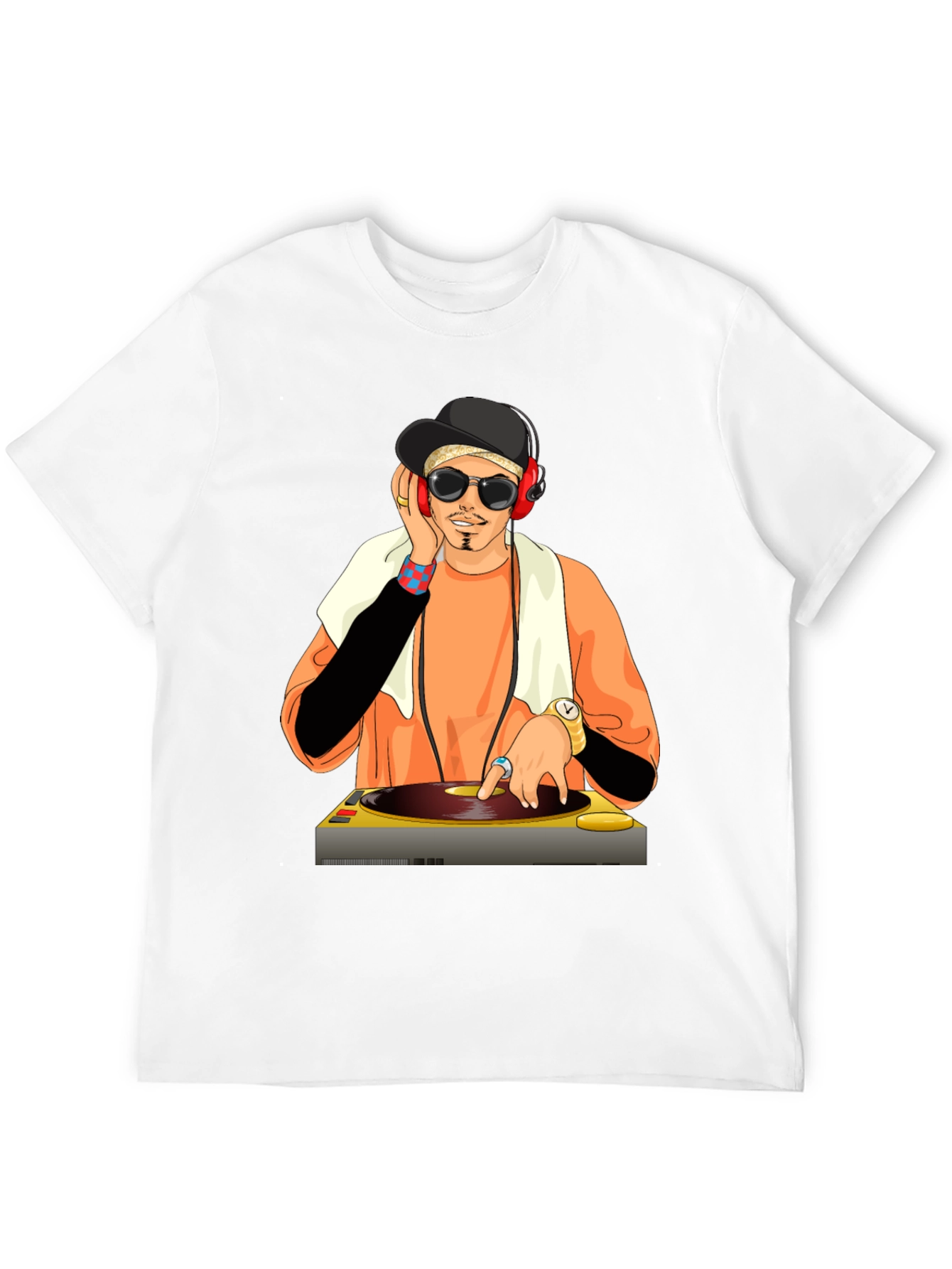 DJ Cartoon Graphic Tee - Black Cotton Blend