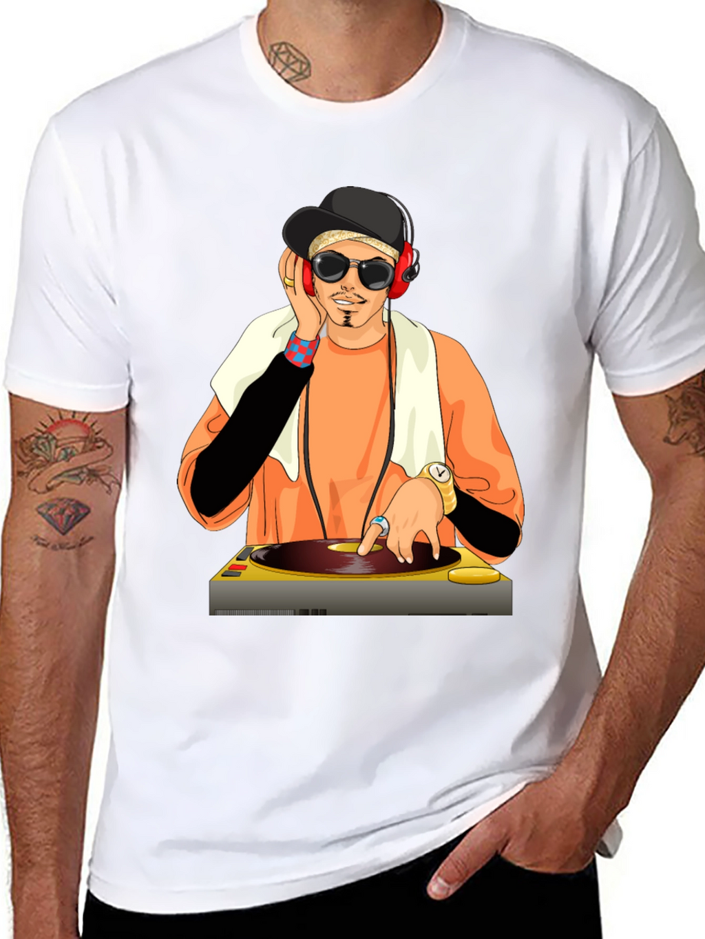 DJ Cartoon Graphic Tee - Black Cotton Blend