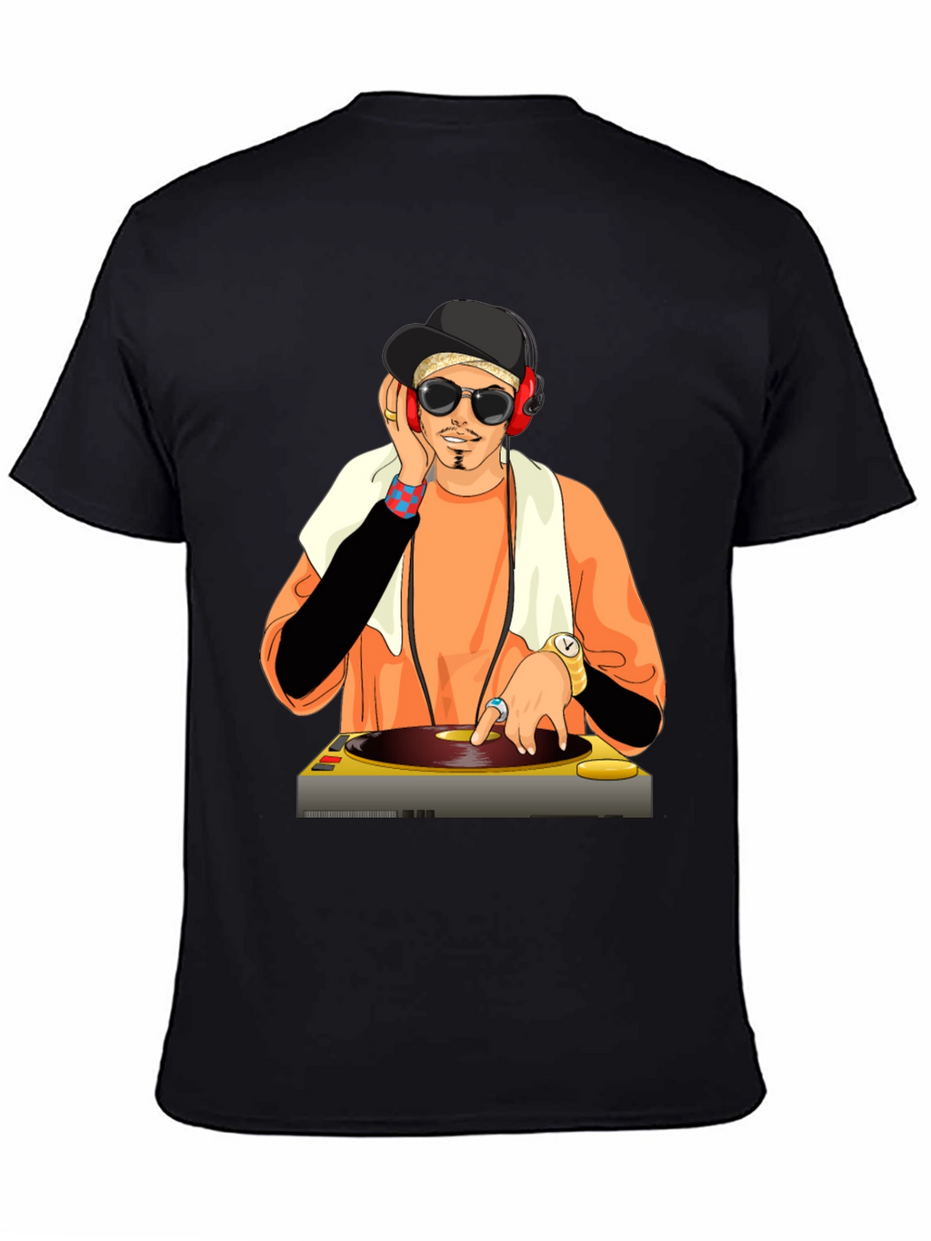 DJ Cartoon Graphic Tee - Black Cotton Blend