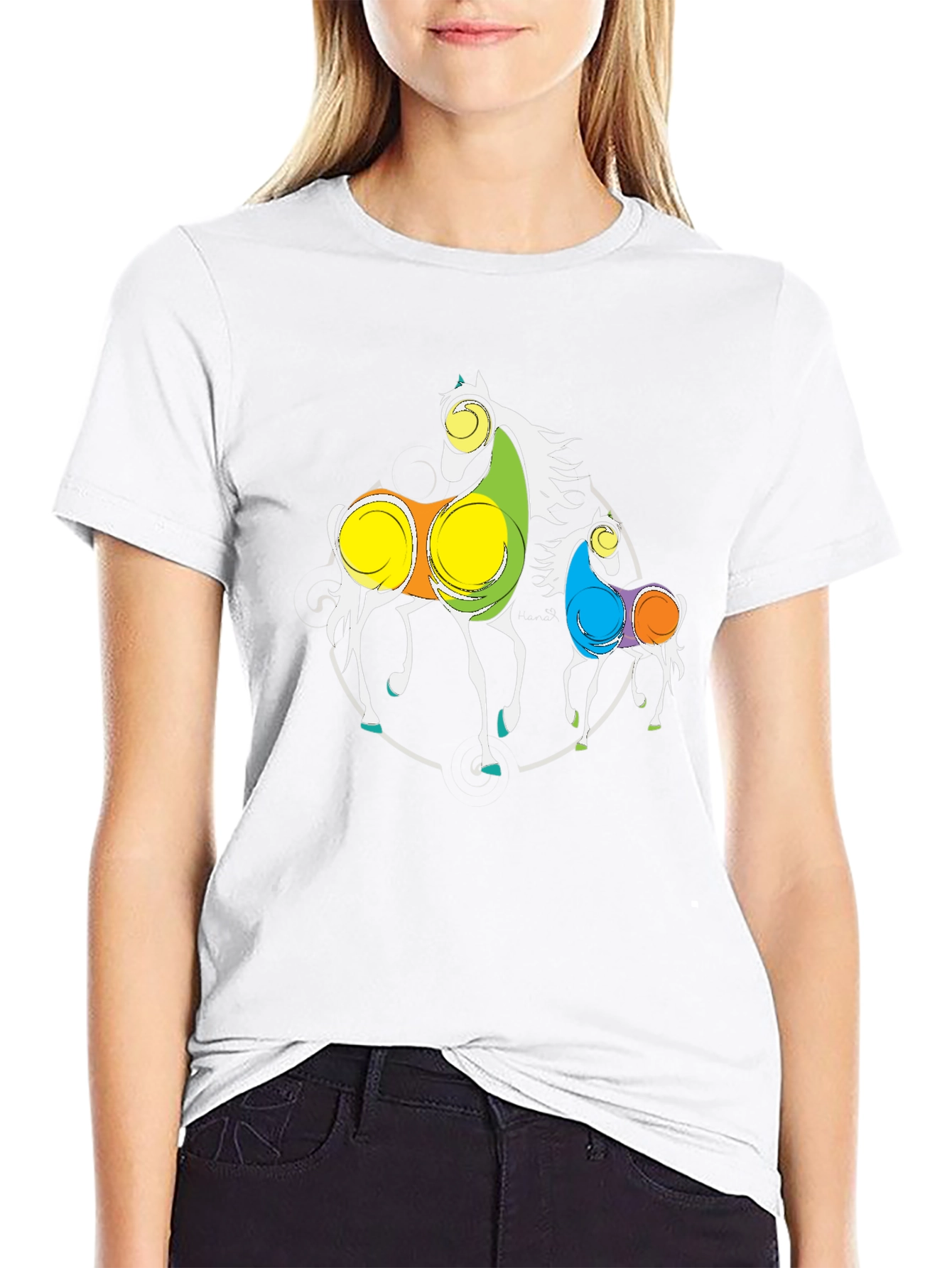 Abstract Horses Graphic Black T-Shirt