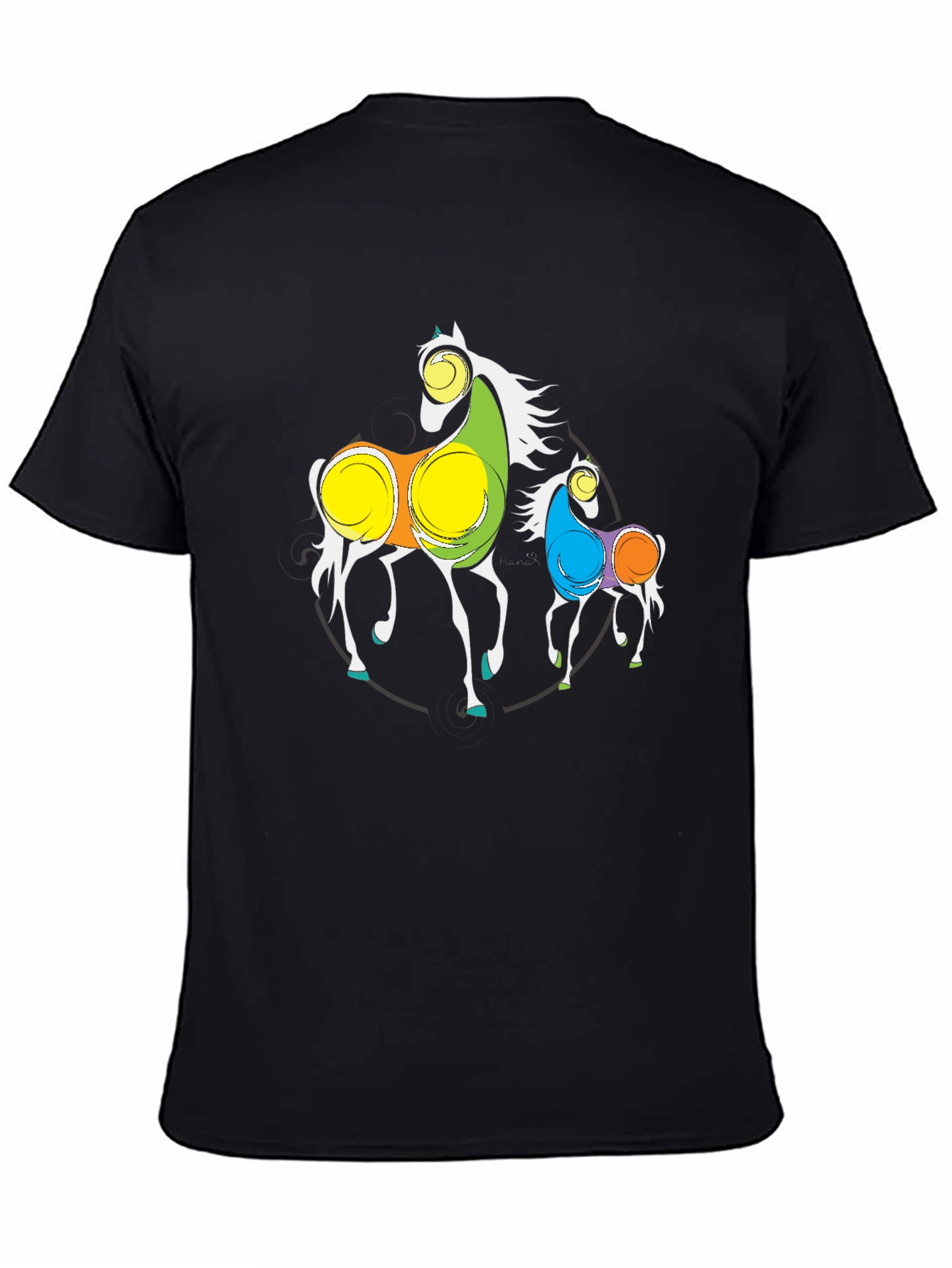 Abstract Horses Graphic Black T-Shirt