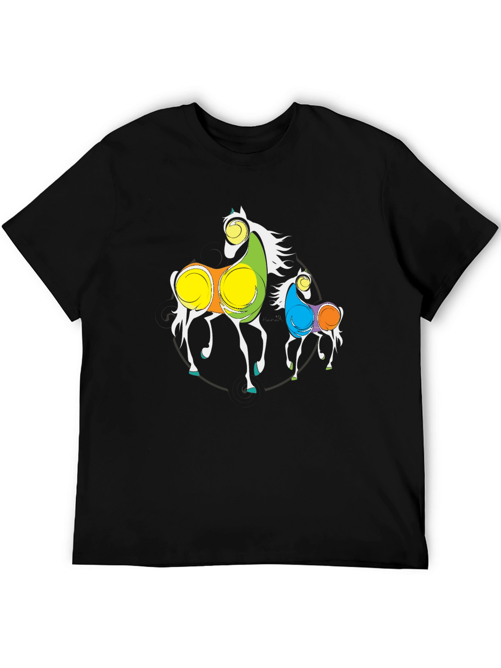 Abstract Horses Graphic Black T-Shirt