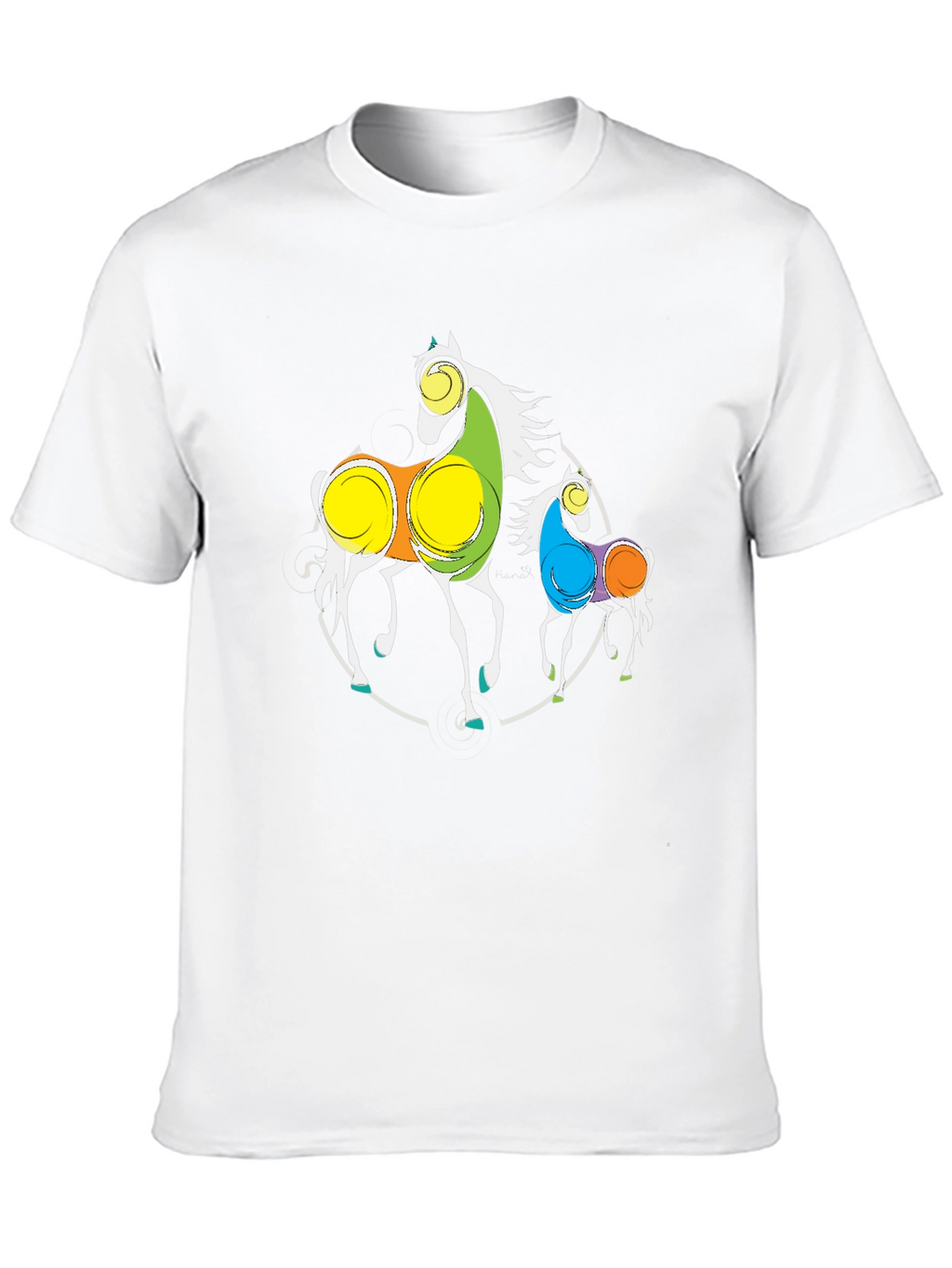 Abstract Horses Graphic Black T-Shirt
