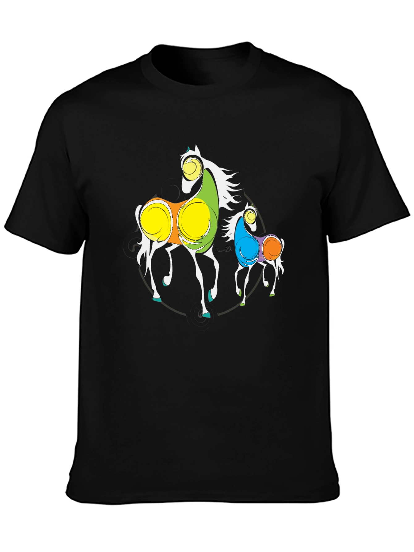 Abstract Horses Graphic Black T-Shirt
