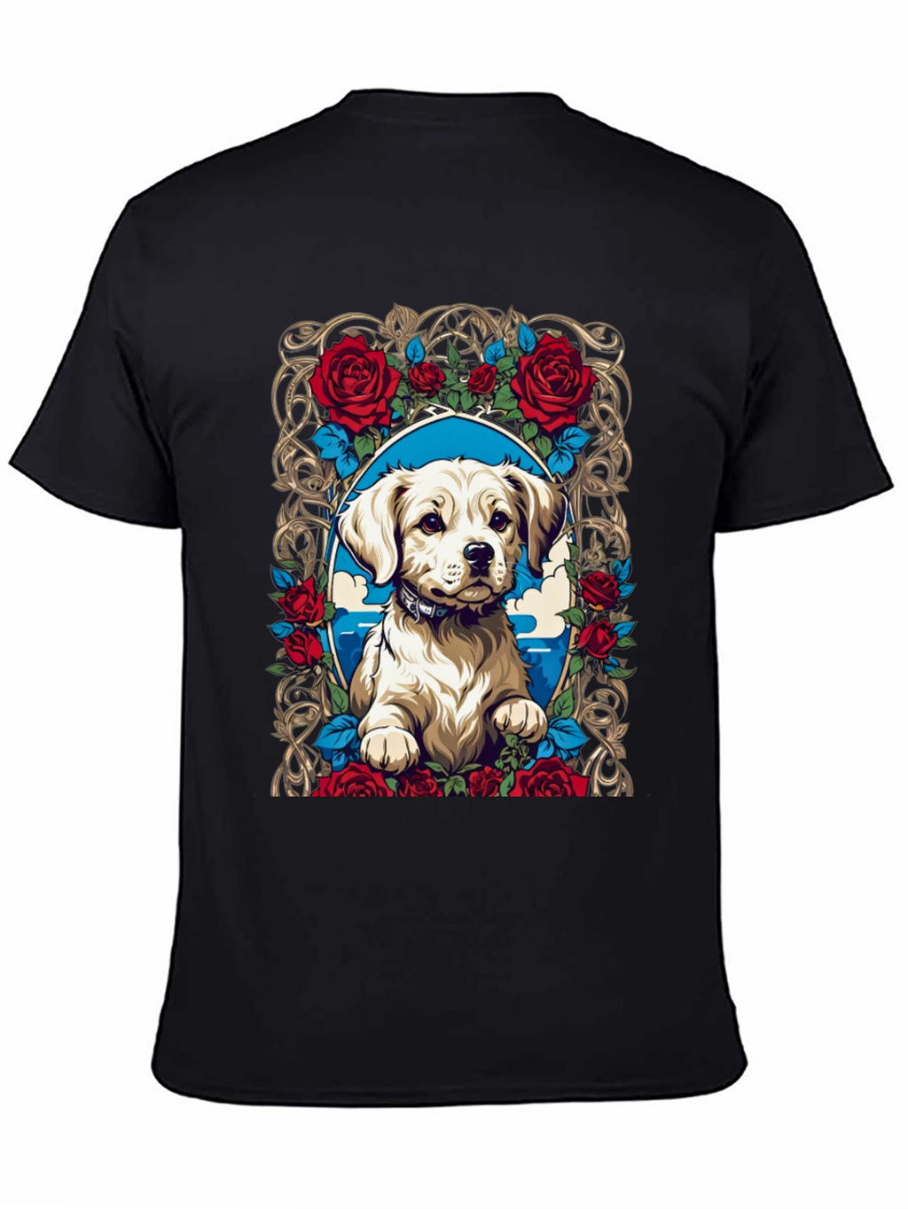 Dog & Roses Graphic Tee - Black Cotton Blend