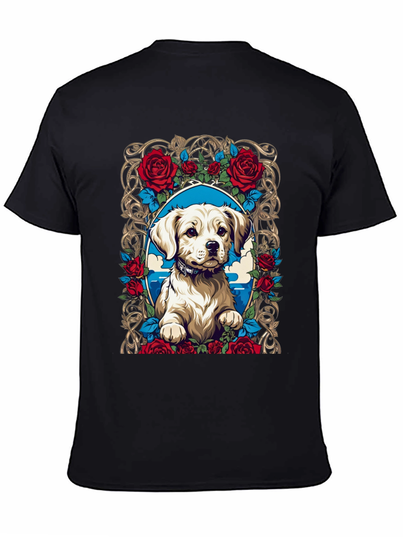 Dog & Roses Graphic Tee - Black Cotton Blend