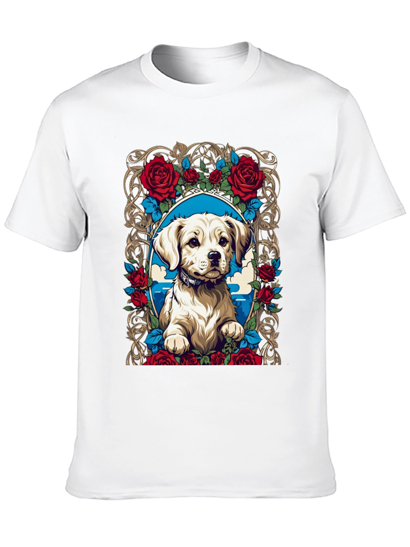 Dog & Roses Graphic Tee - Black Cotton Blend