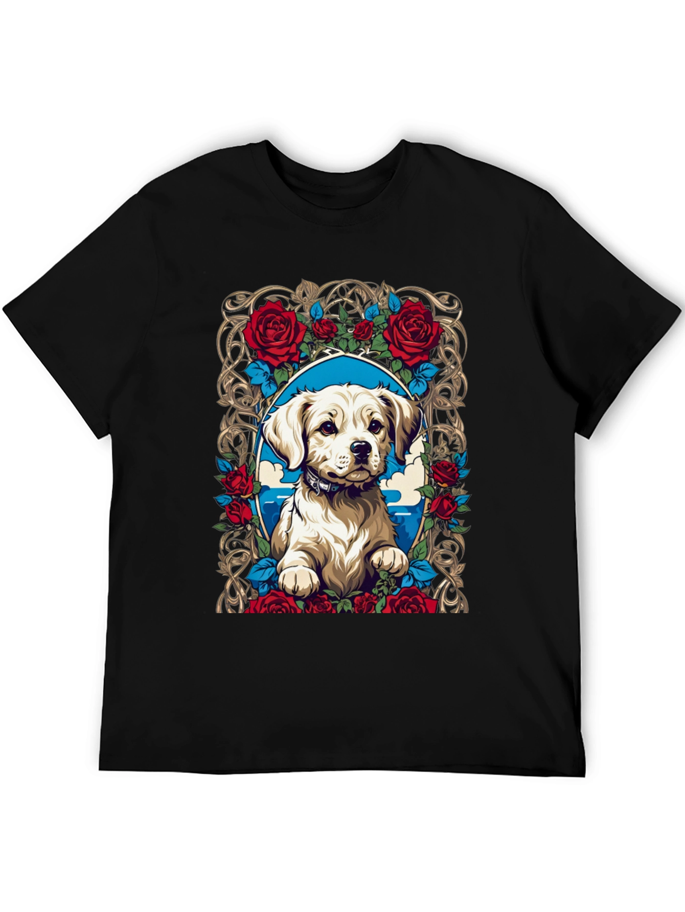 Dog & Roses Graphic Tee - Black Cotton Blend