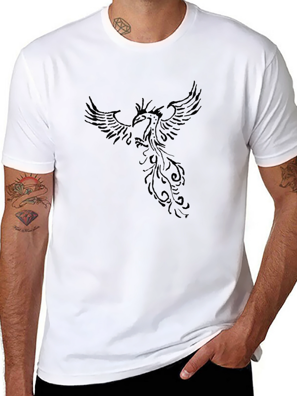 Mens Black Phoenix Graphic T-Shirt