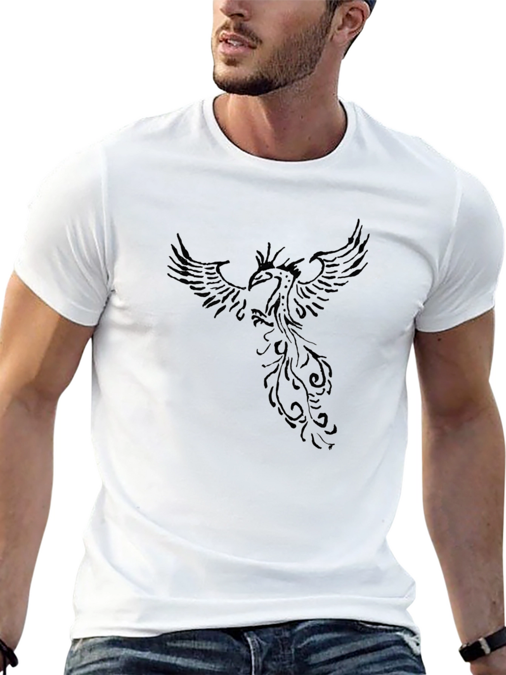 Mens Black Phoenix Graphic T-Shirt