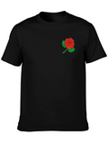 Mens Black T-Shirt with Embroidered Rose