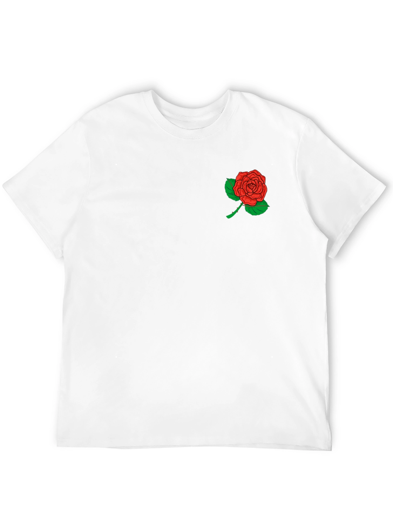 Mens Black T-Shirt with Embroidered Rose