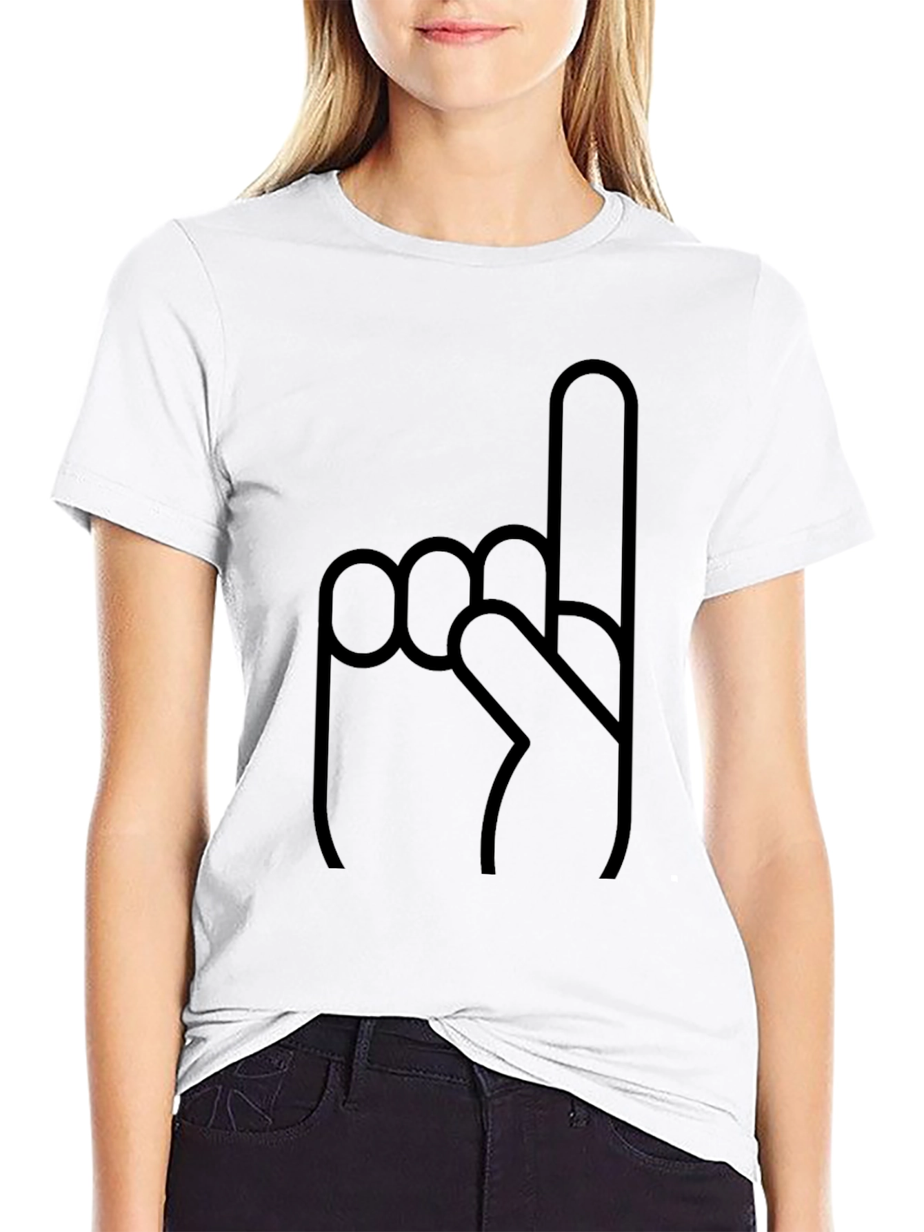Novelty Number One Finger Graphic Black T-Shirt