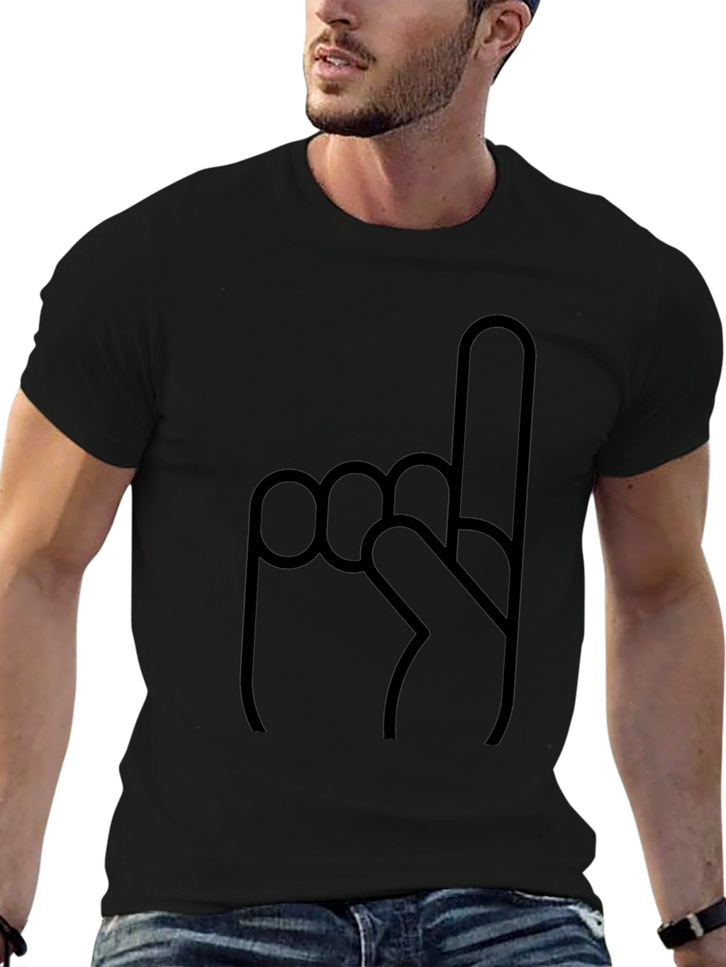 Novelty Number One Finger Graphic Black T-Shirt
