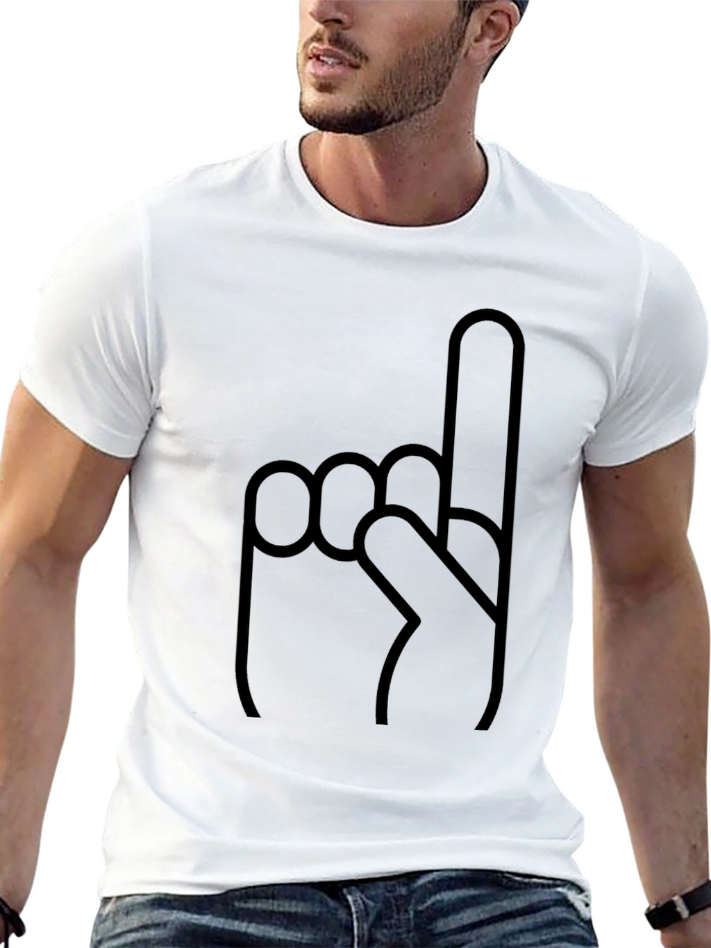 Novelty Number One Finger Graphic Black T-Shirt