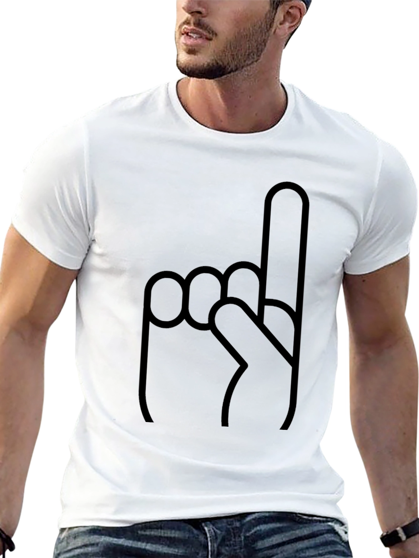 Novelty Number One Finger Graphic Black T-Shirt
