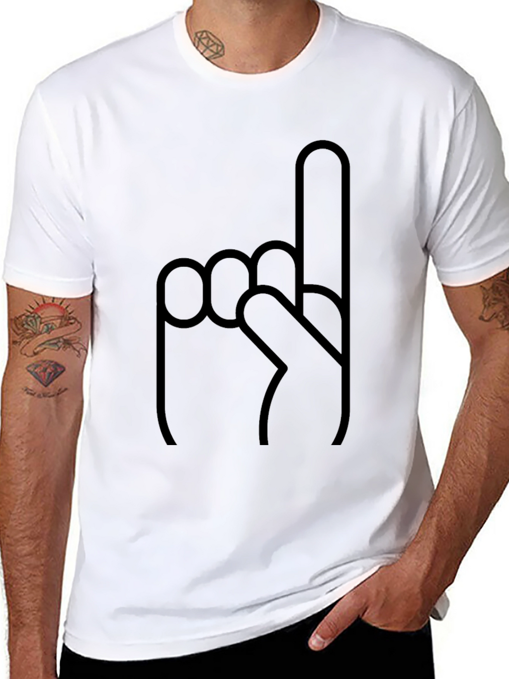 Novelty Number One Finger Graphic Black T-Shirt