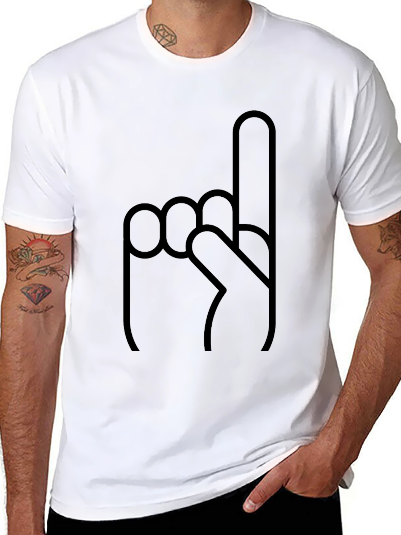 Novelty Number One Finger Graphic Black T-Shirt