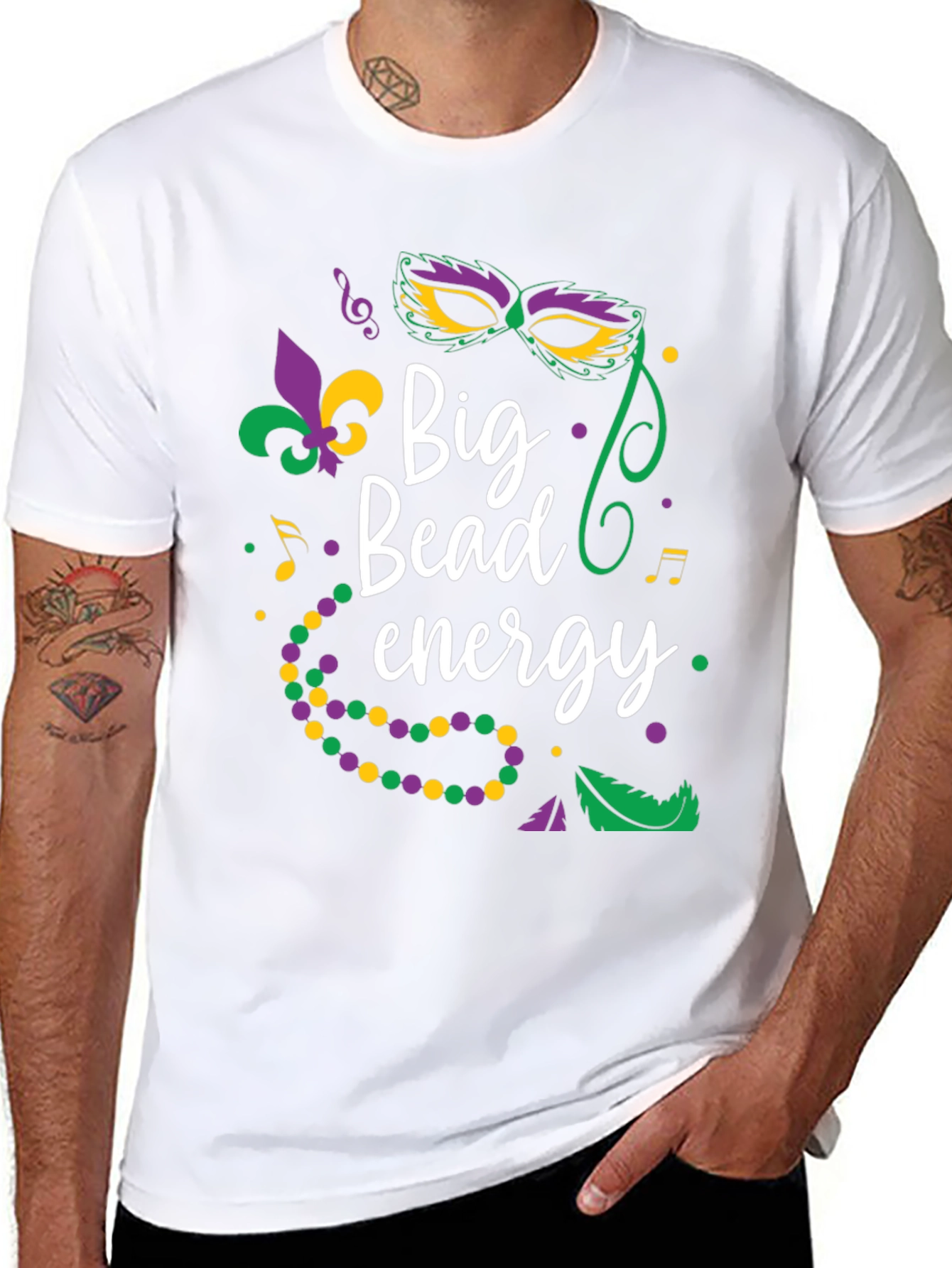 Mardi Gras Big Bead Energy Graphic T-Shirt