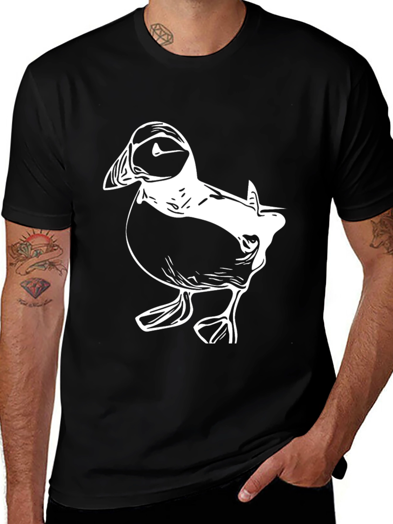 Puffin Graphic Tee - Black Cotton T-Shirt