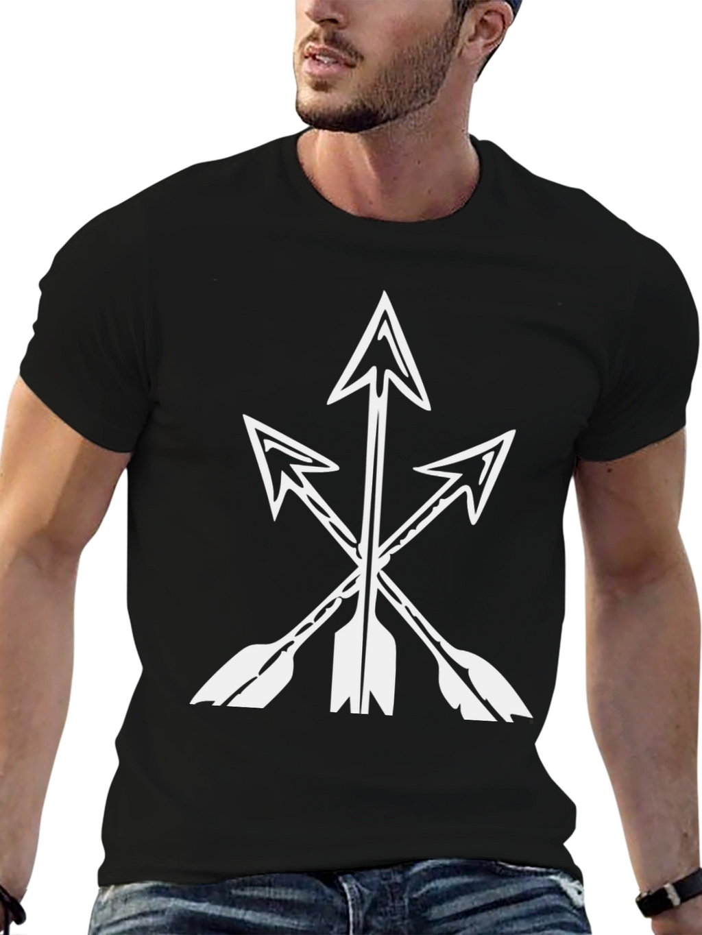 Mens Black T-Shirt with White Arrow Graphic