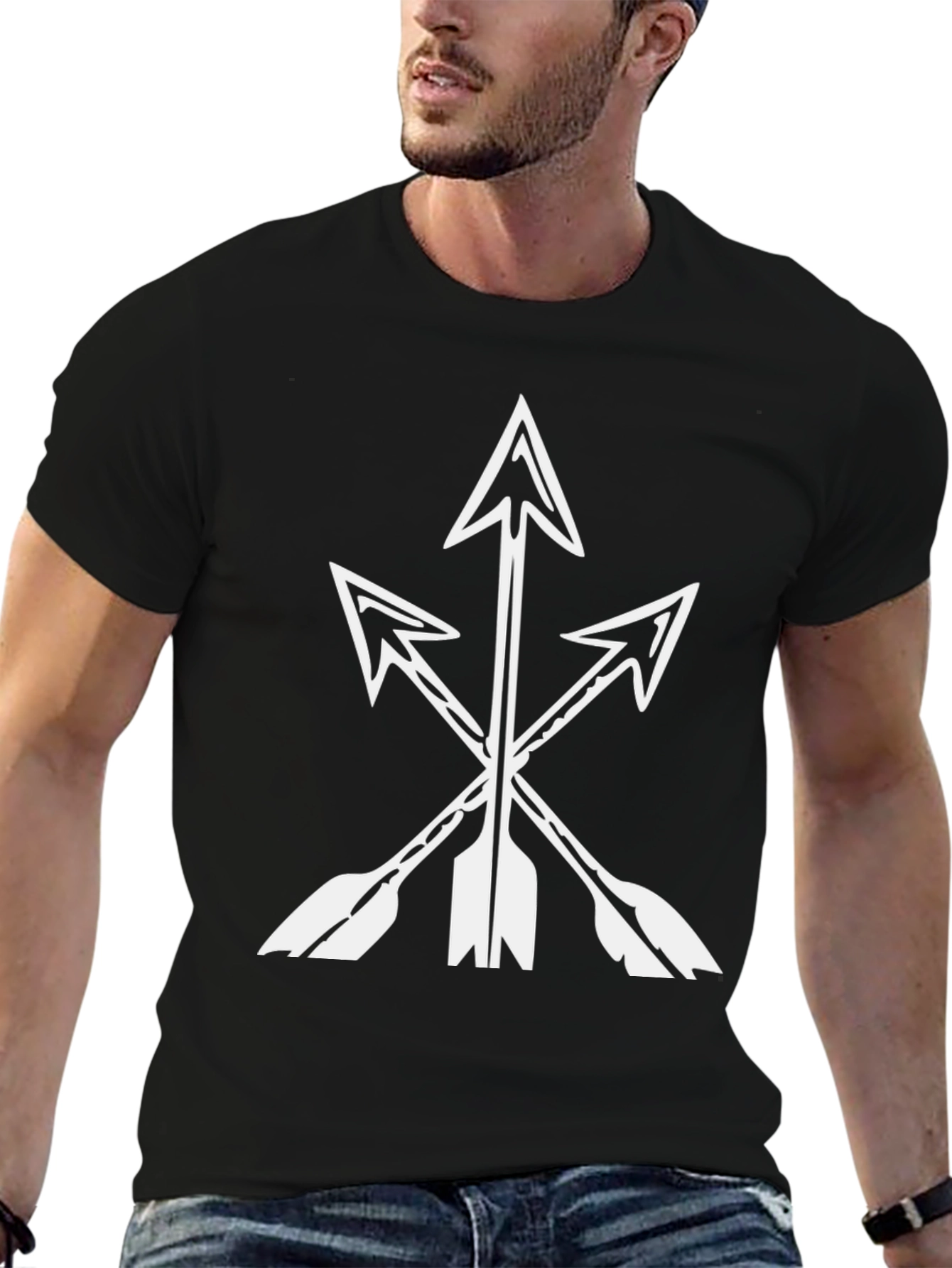 Mens Black T-Shirt with White Arrow Graphic