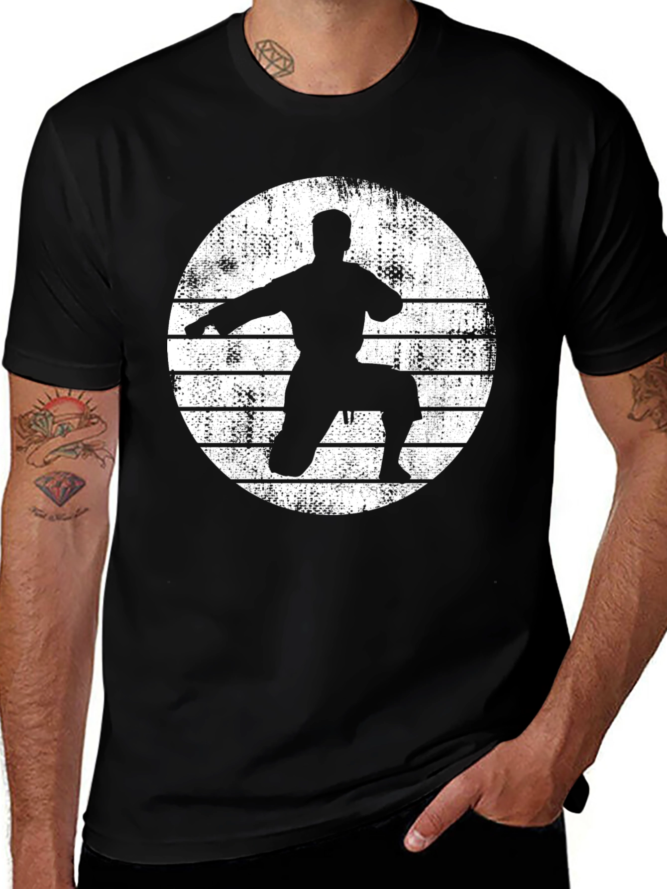 Karate Silhouette Graphic T-Shirt - Vintage Design