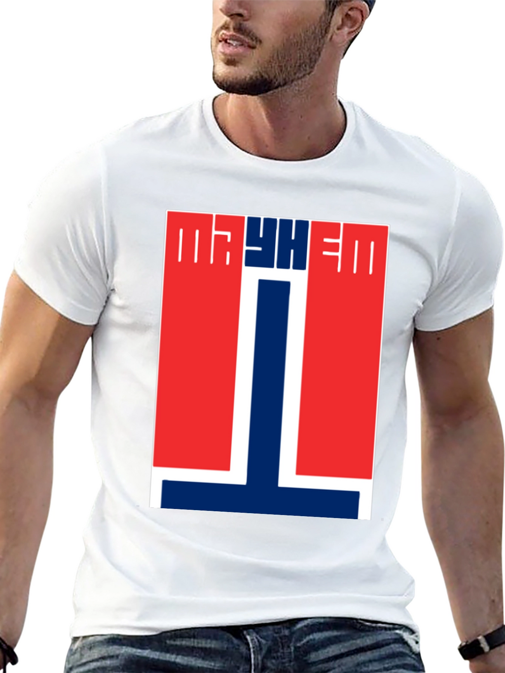 Mayhem T-Shirt - Red & Blue Graphic Tee