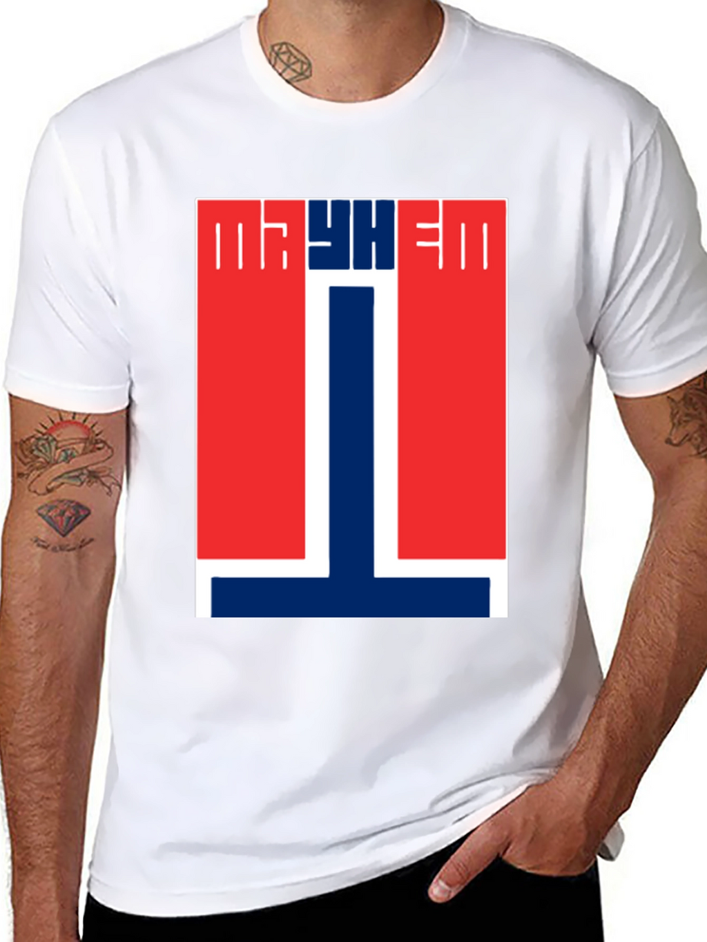 Mayhem T-Shirt - Red & Blue Graphic Tee